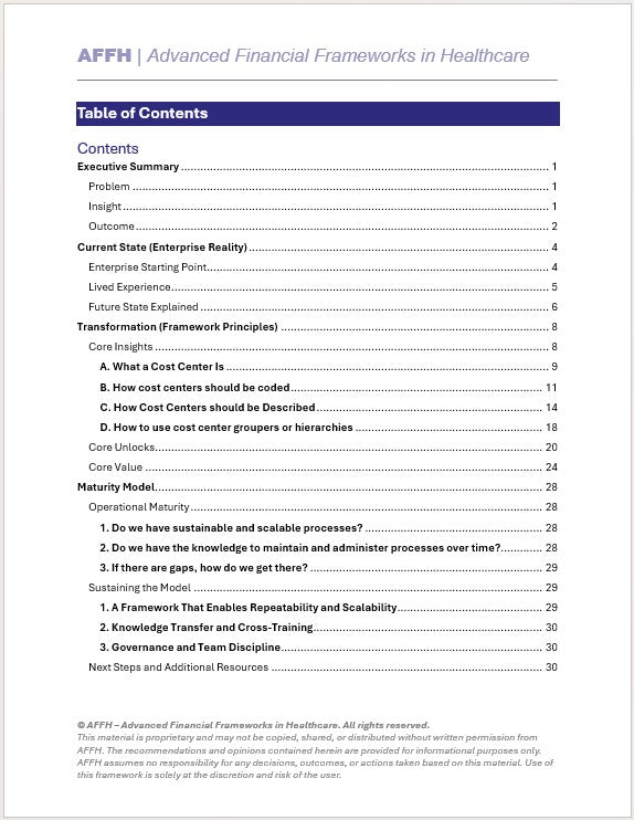 Cost Center Design Framework